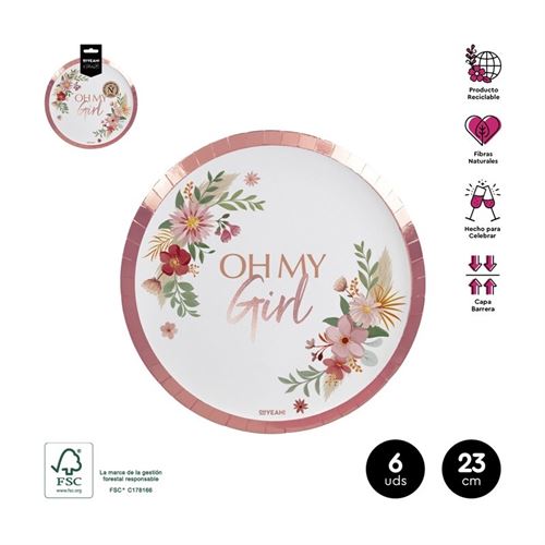 119-1083 FM PRATO MY GIRL ROSA 23CM CARTAO 6UN
