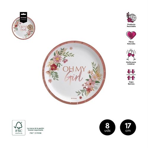 119-1084FM PRATO MY GIRL ROSA 17CM CARTAO 8UN