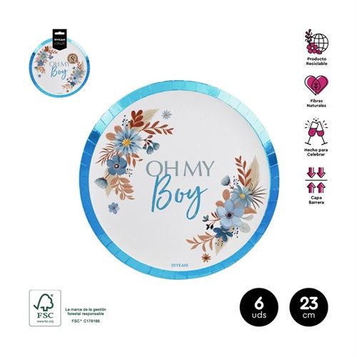 119-1085FM PRATO MY BOY AZUL 23CM CARTAO 6UN