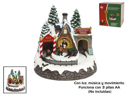 002187 BANCA DE NATAL C/MÚSICA, MOVIMENTO E 7 LED 25X25CM