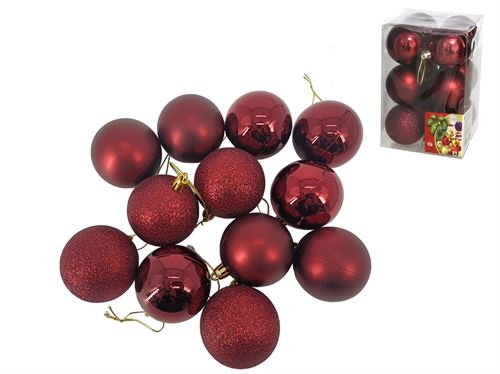 5679 JOGO 12 BOLAS DE NATAL RUBI 6CM 3 SORT