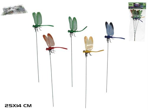 212142 CONJ. 5 ESPETOS DE JARDIM LIBÉLULA 25X14CM CORES ST