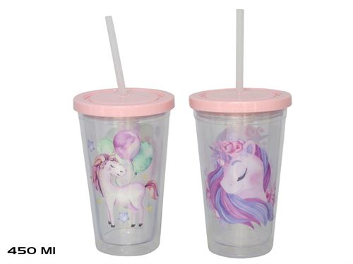 215327 COPO COM PALHINHA UNICORNIO 450ML 2 SURTIDOS