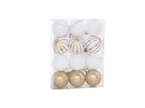 354484 CAIXA X12 BOLAS ZURA BRANCO-OURO 5 CM