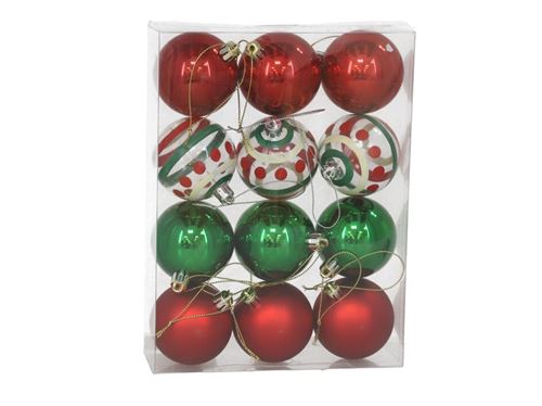 354903 BOLA NATAL VERMELHO/VERDE TRANSPARENTE 12PÇS