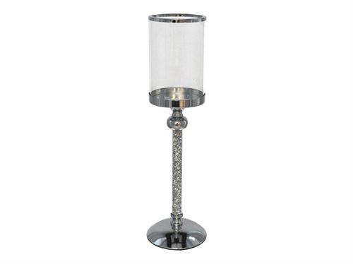 357881 CASTIÇAL COM VIDRO PRATA 12X12X43CM