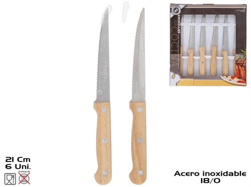370880 CONJUNTO DE 6 FACAS DE COZINHA 21 CM MADEIRA E AÇO INOX.