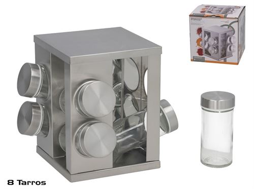 371375 ORGANIZADOR DE ESPECIARIAS COM 8 FRASCOS 13X13X16,5 CM