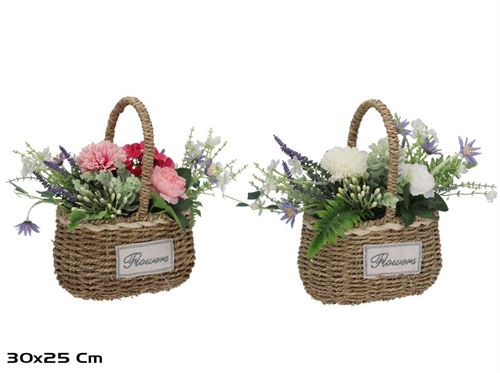 394886 CRISÂNTEMO EM CESTA DE VIME-30X25CM