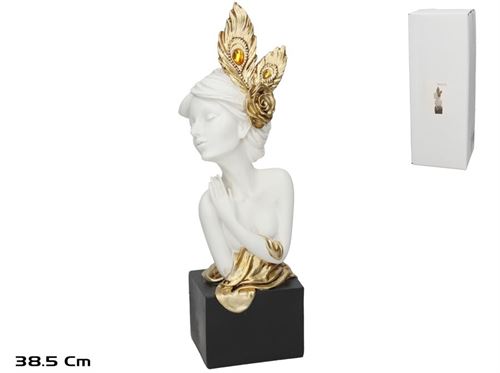 396859 FIGURA SENHORA BRANCA 12,5X14X38,5 CM RESINA