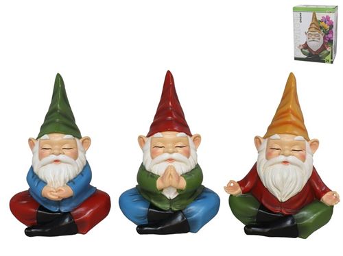 402109 GNOME MEDITANDO DEC. 3 SRT RESINA 24,5X14X19CM