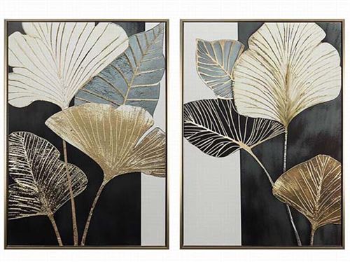 427225 TELA COM MOLDURA DOURADA FOLHAS 2 SURT 50X70X3 CM