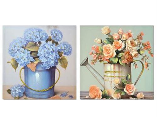 446394 PINTURA DE VASO DE FLORES 40% PINTADO À MÃO 2 SRT 40X40X1,8