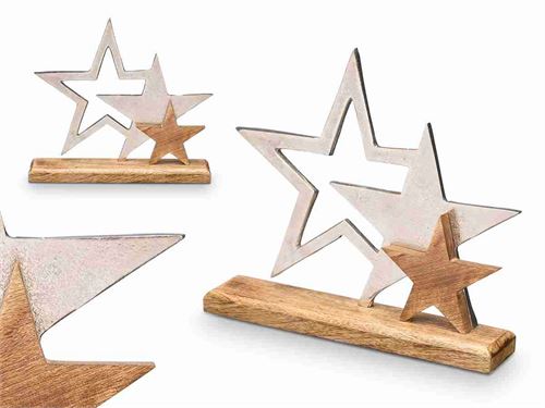 75557 SUPORTE DECORATIVO TRIPLA ESTRELA PRATEADO 31,5X5,5X28 CM