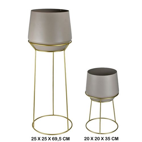 09-IT-0757 FLOREIRA METAL C/BASE DOURADA REDONDA CJ.2