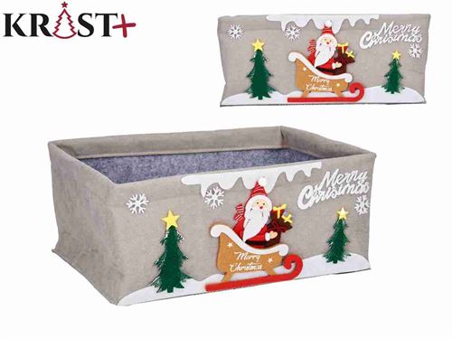 CESTO NATAL CINZA RECTANG FELTRO 32X22X13CM