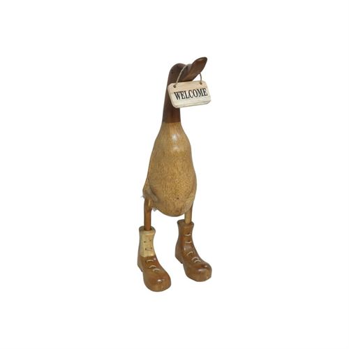 193908 PATO MADERA NATURAL 40CM   CARTEL 4X7CM WELCOME