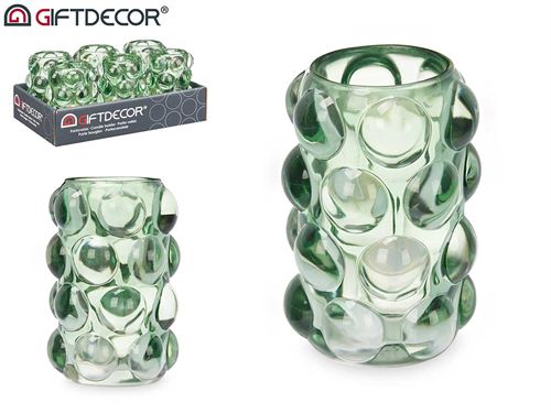 93707 CASTIÇAL VIDRO BOLAS VERDE 12CM