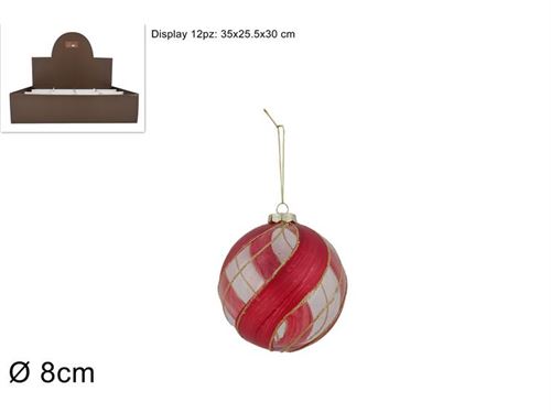 166551 BOLA VIDRO 8CM VERMELHO RISCAS