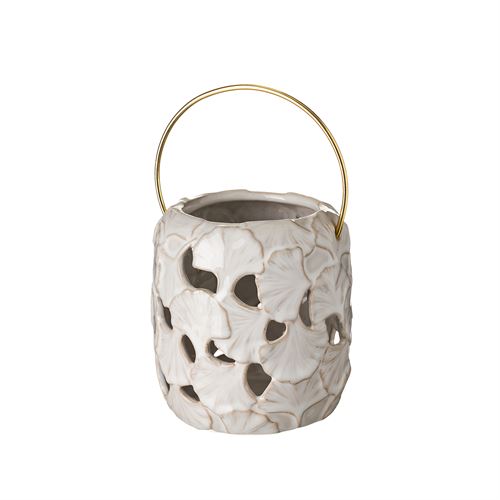 802698 LANTERNA GINKGO CERAMICA BRANCO 10,5X10,5X11CM
