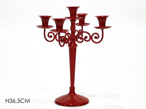 CASTIÇAL METAL 5 BRAÇOS VERMELHO