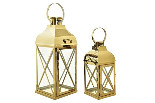 LANTERNA METAL VIDRO SET2 DOURADO 19X19X47CM