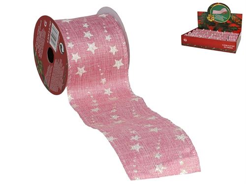 088747 FITA NATAL ROSA DECORADA COM ESTRELAS 6,3X2,7CM