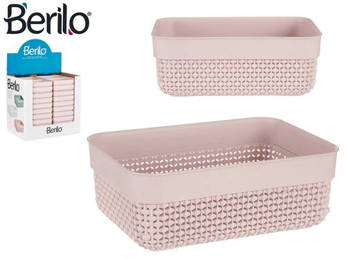 81658 CESTO PLASTICO MULTIUSOS RECTANGULAR ROSA 23,5X16,20X9CM