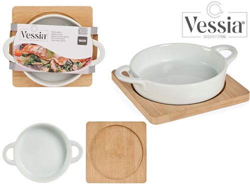 87385 BANDEJA CERAMICA/BAMBU PARA APERITIVOS 17CM