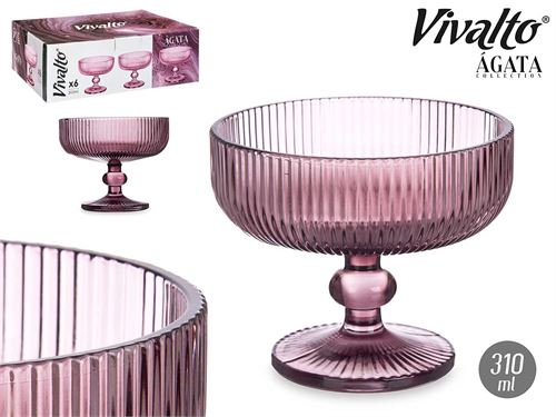 TAÇA DE GELADO 310ML ROSA RISCAS X6