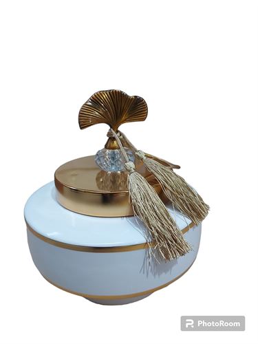 127030958 POTE CERAMICA BRANCO/DOURADO 18X18X20,5CM