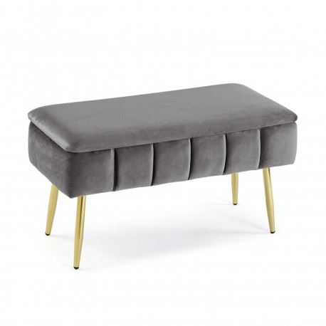 22050053 BANQUETA VELUDO CINZA 79,5X37,5X42CM