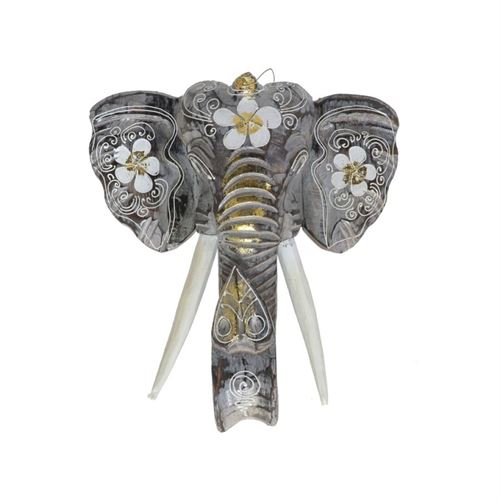 191409 CABEZA ELEFANTE PARED 30CM GRIS/FLOR BLANCA