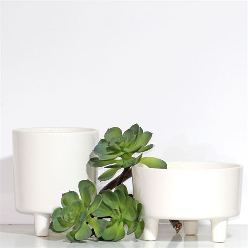 VASO CERÂMICA BRANCO 3 PÉS 20X14CM