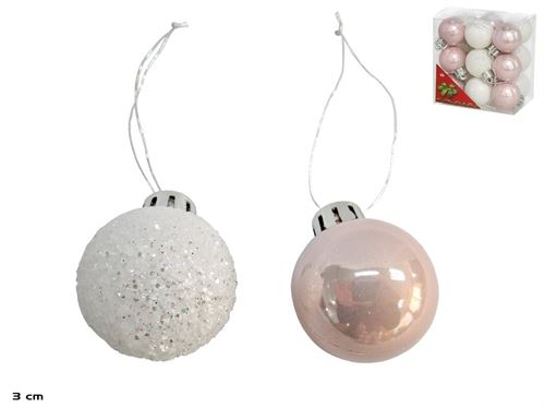 6521 BOLA NATAL X18 OURO, ROSA/BRANCO 3CM