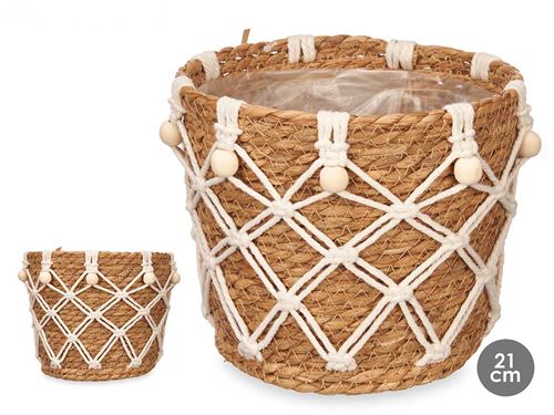 17534 VASO ESPARTO 21CM CONICO COM MACRAME