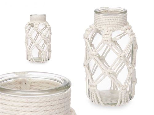 75090 VASO VIDRO COM MACRAME 9 x 9 x 17 cm.