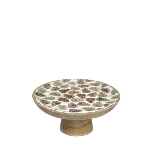 55277 PRATO MADEIRA COM PE DECORAÇAO PINHAS  C 25,00 L 25,00 A 8,00