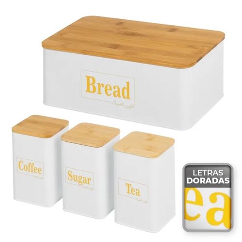 805590 SET DE 3 POTES E CESTO PARA PÃ 33X18X13CM