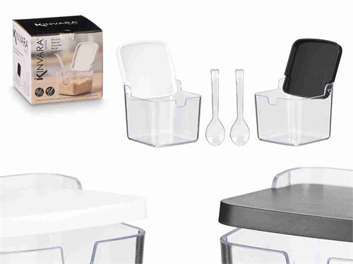 10512 AÇUCAREIRO BRANCO PRETO ACRILICO COM COLHER