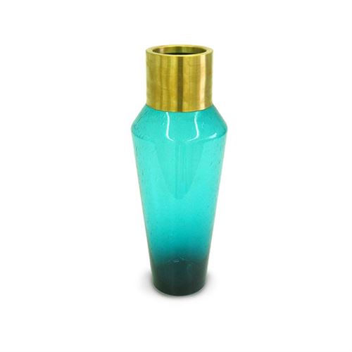 122825169 JARRA VIDRO AZUL C/OURO 12.5*12.5*36CM