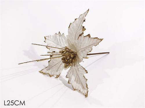 FLOR NATAL GLITTER BRANCO 25CM