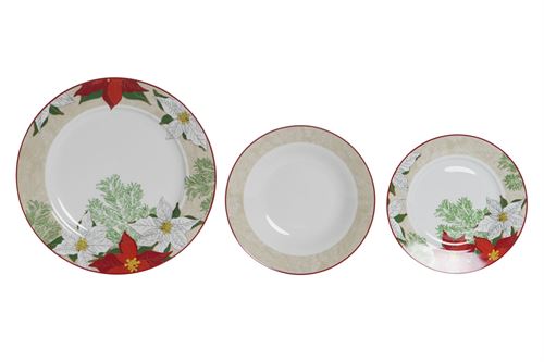 NV-207034 SERVIÇO 18PÇS CERAMICA NATAL 27X27X2 FLOR BEJE