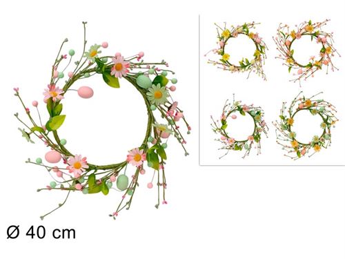 422091 COROA PORTA PASCOA 40CM FLORES