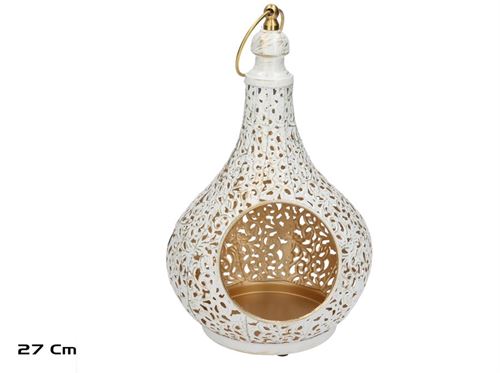 433196 PORTA VELAS VÊNUS BRANCO/OURO 17X17X27CM