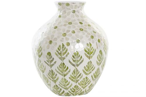LD-190995 JARRO MADRE PÉROLA BAMBU 30X30X36 FOLHAS NATURAL