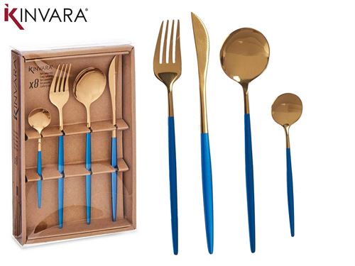 75227 CONJUNTO TALHERES OURO/AZUL 8PÇS