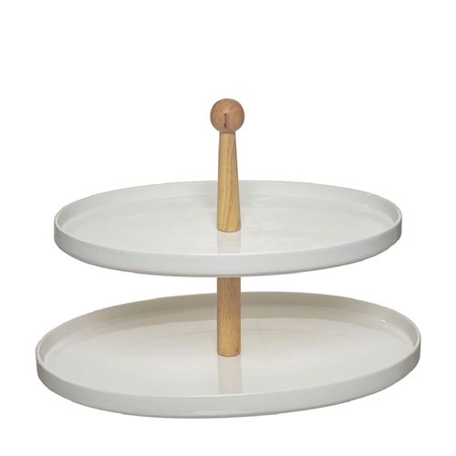 24453 PORCELANA - PRATO 2 NIVEIS C/ PEGA DE MADEIRA C 36,50 L 36,50 A 26,50