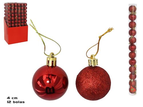 441414 TUBO 12 BOLAS NATAL VERMELHAS 4CM 2 SORTIDOS