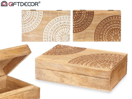 91883 CAIXA MADEIRA RECTANGULAR MANDALA 13,5 x 21,5 x 6 cm.